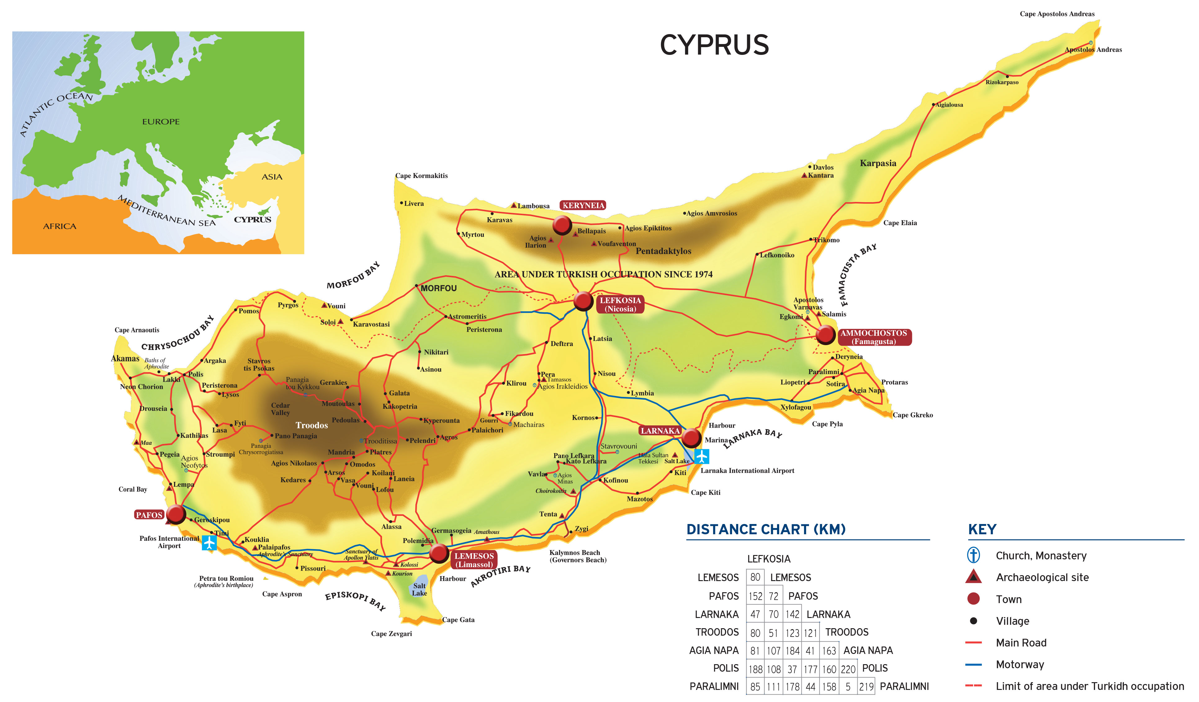 Остров Кипр на карте пляжи
